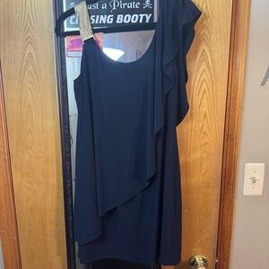 Betsy & Adam Navy One Shoulder Cocktail Dress